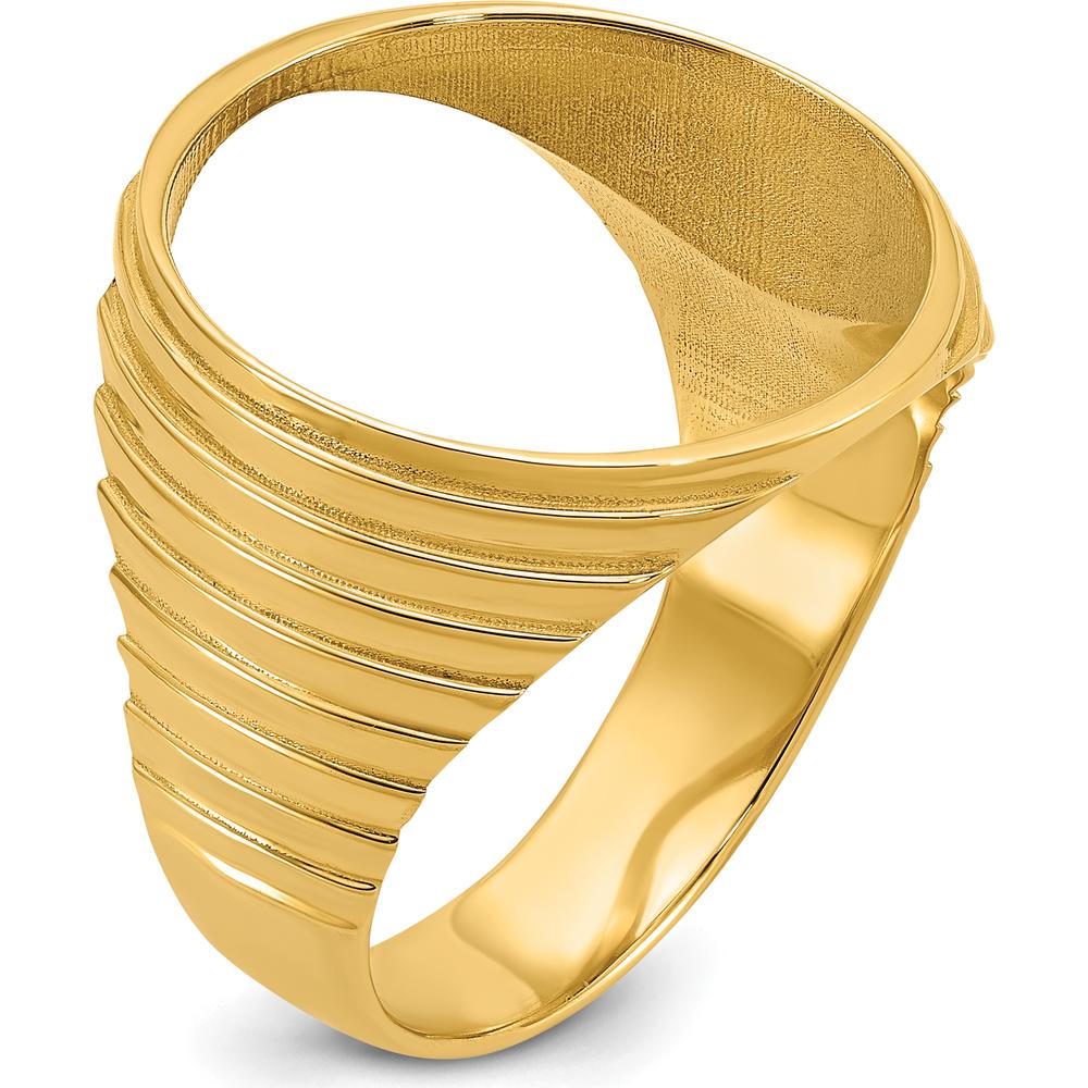 14K Yellow Gold Men's Coin Bezel Ring with Diamond-Cut Ribbed Edge - Customizable for 1/10 oz. American Eagle Coin by Numis Coin Jewelry