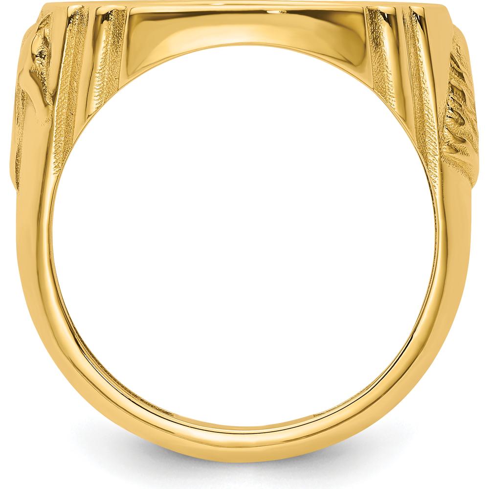14K Yellow Gold Men's Coin Bezel Ring with Diamond-Cut Texture and Horse Motif - Customizable for 1/10 oz. American Eagle Coin by Numis Coin Jewelry