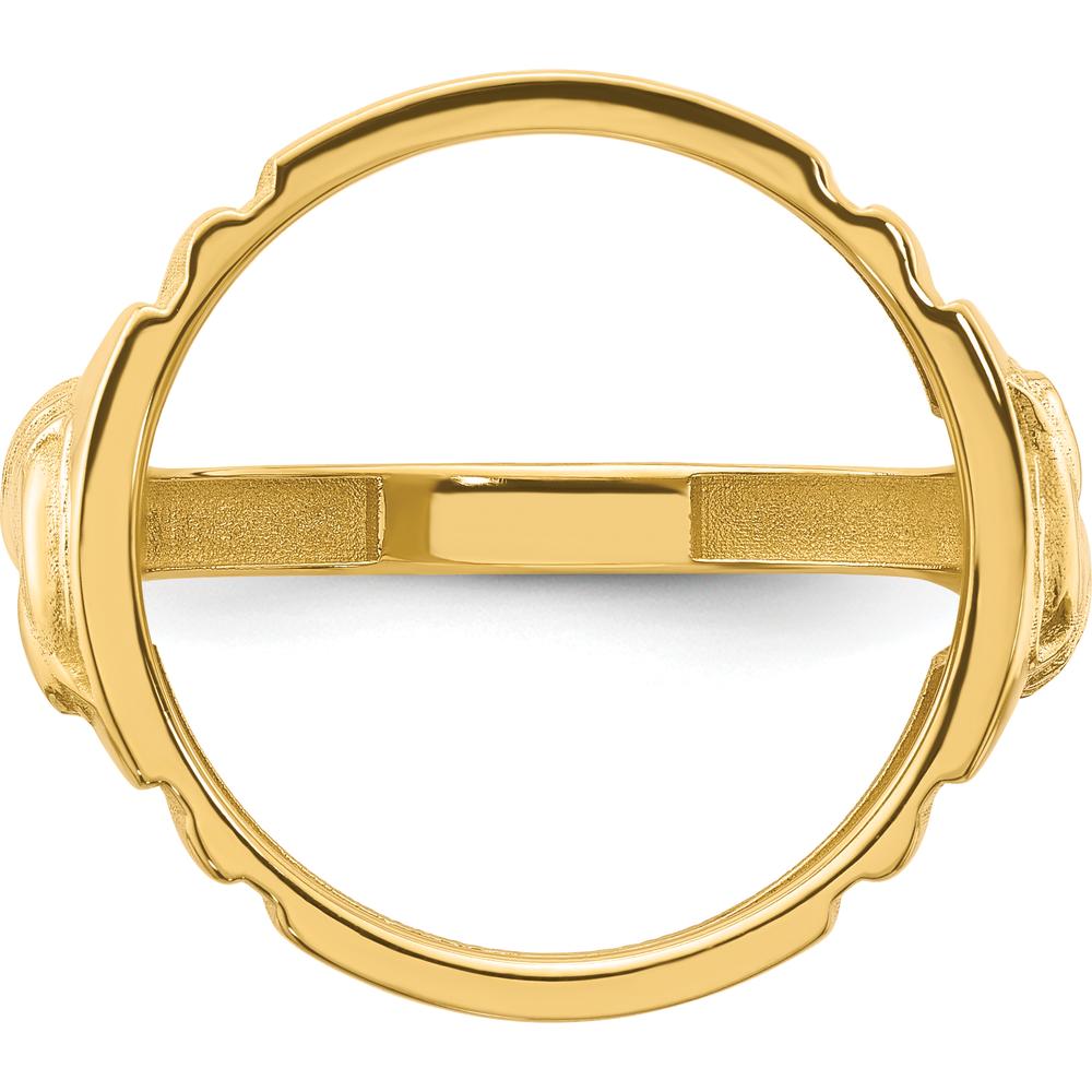 14K Yellow Gold Men's Coin Bezel Ring with Diamond-Cut Texture and Horse Motif - Customizable for 1/10 oz. American Eagle Coin by Numis Coin Jewelry