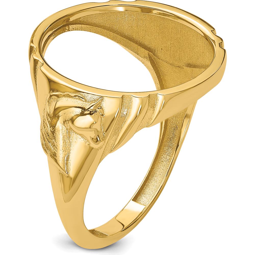 14K Yellow Gold Men's Coin Bezel Ring with Diamond-Cut Texture and Horse Motif - Customizable for 1/10 oz. American Eagle Coin by Numis Coin Jewelry