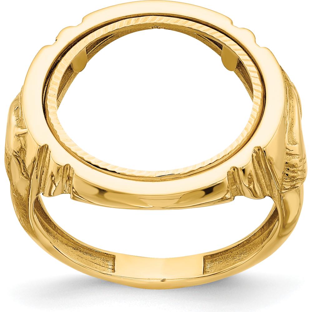 14K Yellow Gold Men's Coin Bezel Ring with Diamond-Cut Texture and Horse Motif - Customizable for 1/10 oz. American Eagle Coin by Numis Coin Jewelry