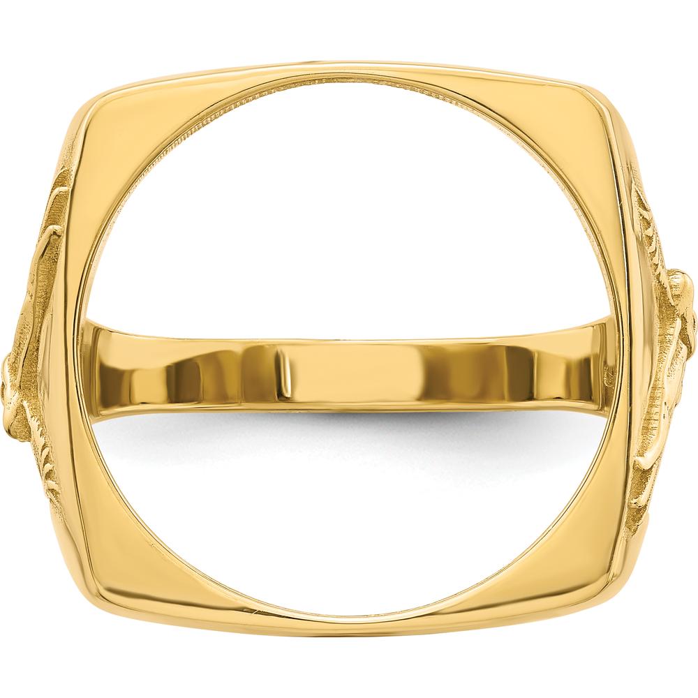 14K Yellow Gold Men's Coin Bezel Ring with Flying Eagle Design - Holds 1/10 oz. American Eagle Coin by Numis Coin Jewelry