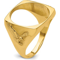 14K Yellow Gold Men's Coin Bezel Ring with Flying Eagle Design - Holds 1/10 oz. American Eagle Coin by Numis Coin Jewelry