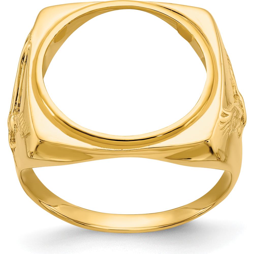 14K Yellow Gold Men's Coin Bezel Ring with Flying Eagle Design - Holds 1/10 oz. American Eagle Coin by Numis Coin Jewelry