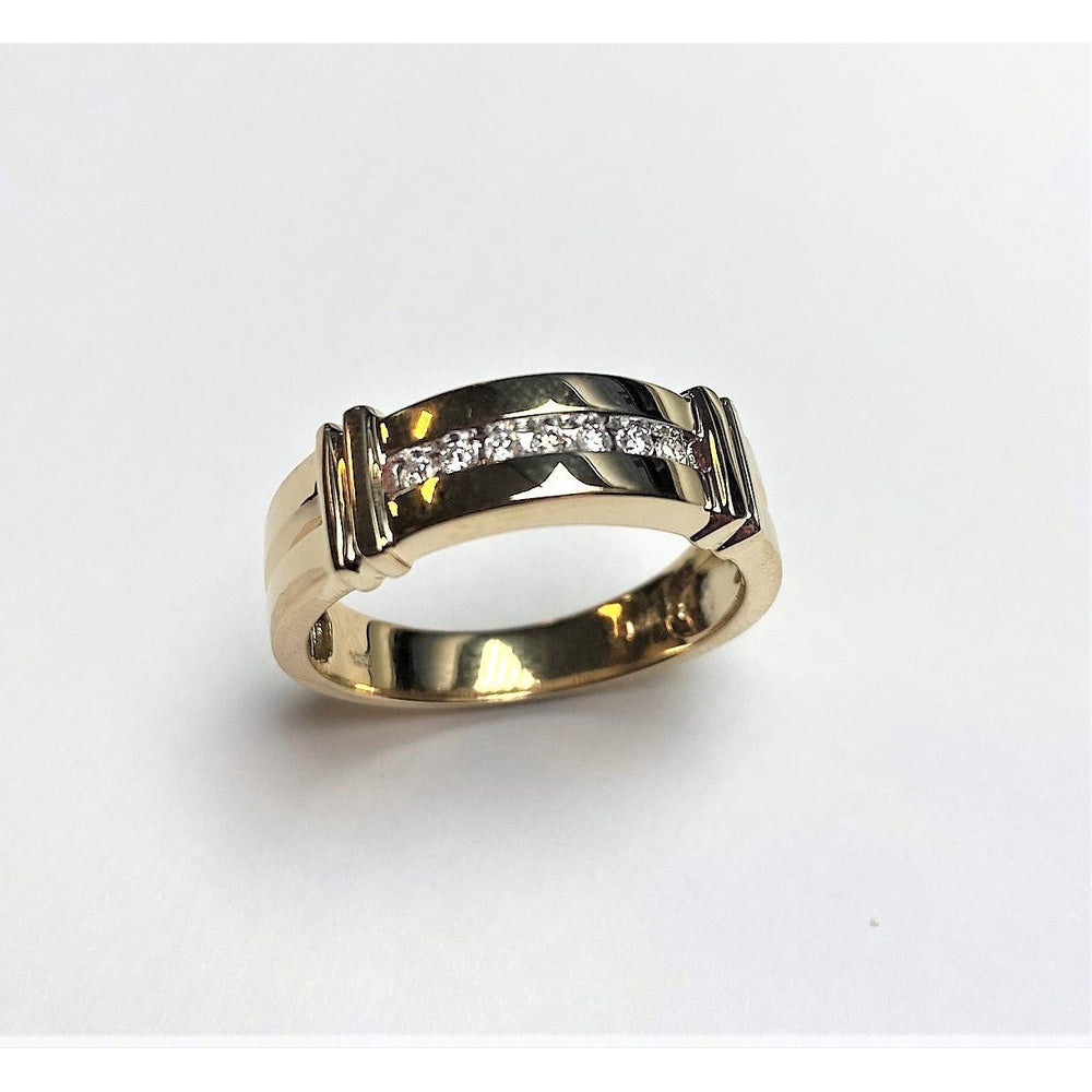 14K Yellow Gold Men's Contemporary Channel-Set Round Diamond Ring - 0.11 Carat Total Diamond Weight by Auriventus