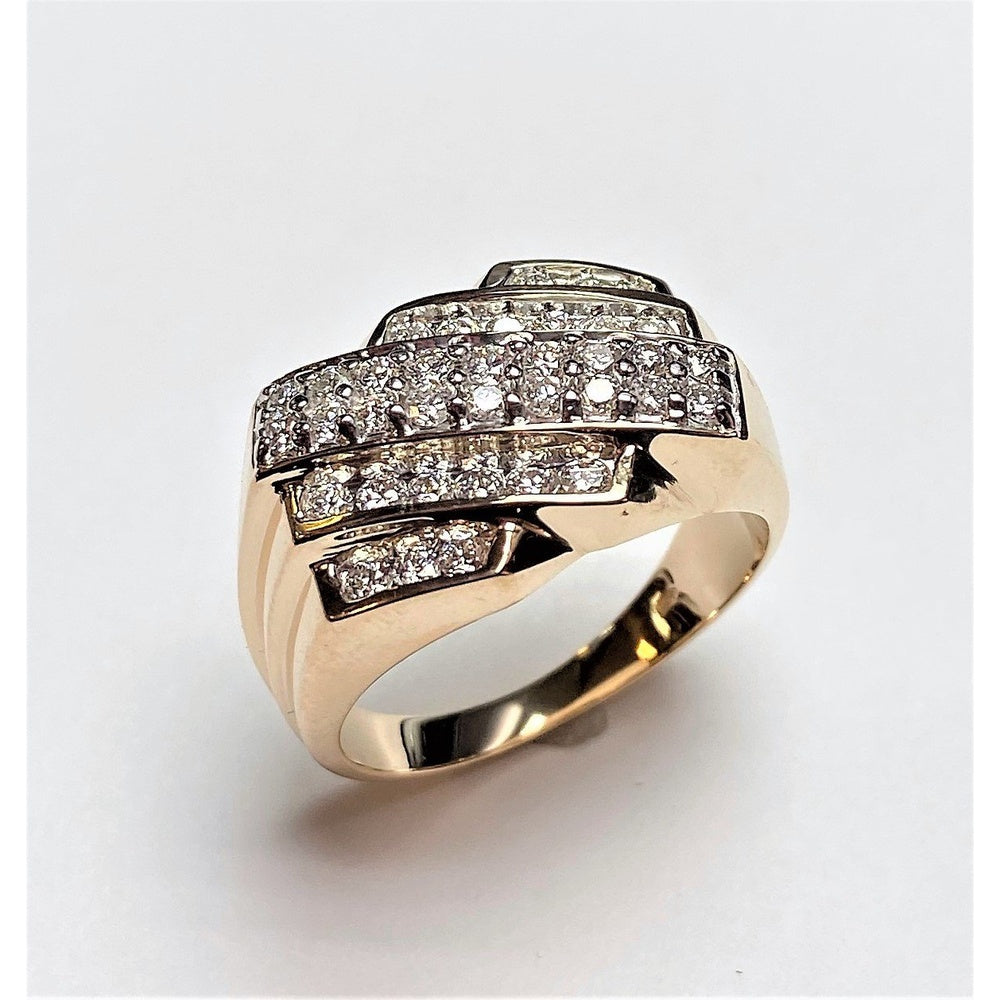 14K Yellow Gold Men's Contemporary Ring with Prong-Set Round Diamonds - 1.10 Carat Total Diamond Weight by Auriventus