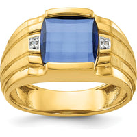 14K Yellow Gold Men's Created Sapphire and Diamond Ring - 3.25 Carats Total Sapphire Weight, 0.007 Carats Total Diamond Weight by IBGoodman