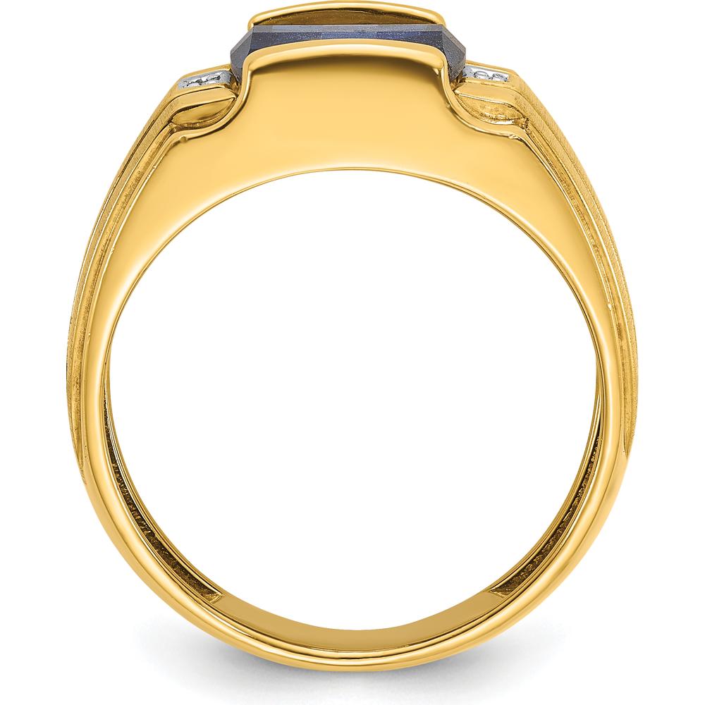 14K Yellow Gold Men's Created Sapphire and Diamond Ring - 3.25 Carats Total Sapphire Weight, 0.007 Carats Total Diamond Weight by IBGoodman