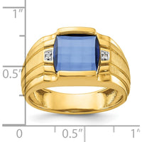 14K Yellow Gold Men's Created Sapphire and Diamond Ring - 3.25 Carats Total Sapphire Weight, 0.007 Carats Total Diamond Weight by IBGoodman