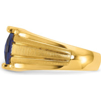 14K Yellow Gold Men's Created Sapphire and Diamond Ring - 3.25 Carats Total Sapphire Weight, 0.007 Carats Total Diamond Weight by IBGoodman