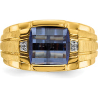 14K Yellow Gold Men's Created Sapphire and Diamond Ring - 3.25 Carats Total Sapphire Weight, 0.007 Carats Total Diamond Weight by IBGoodman