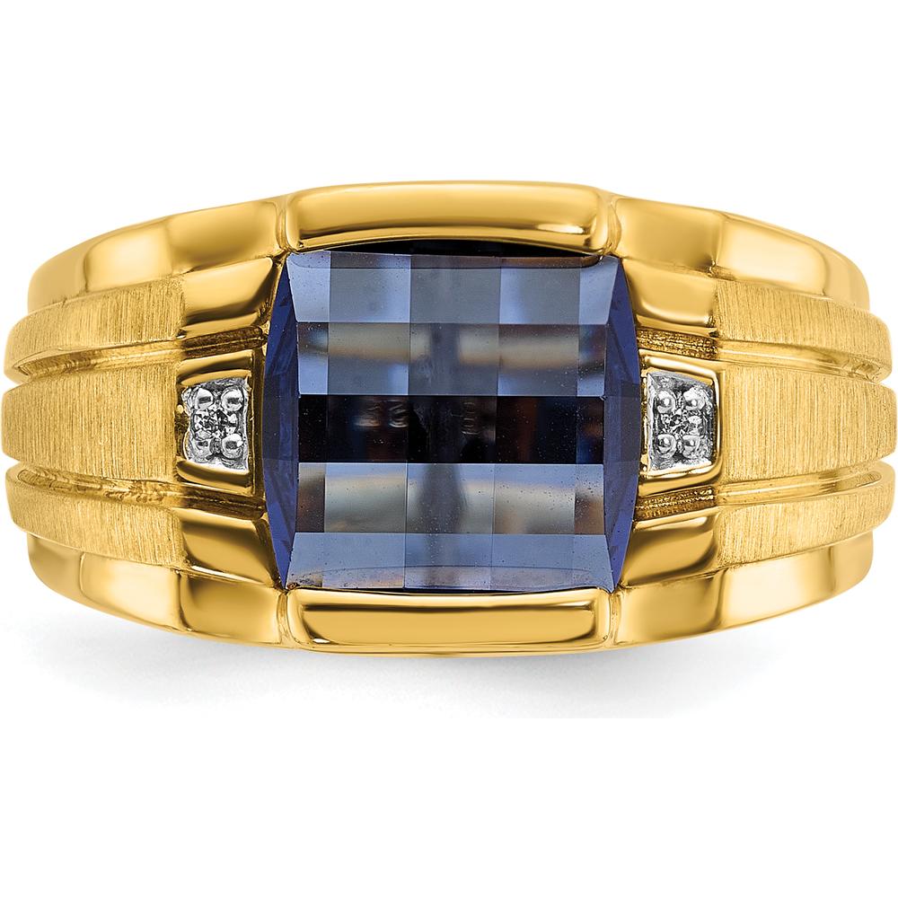 14K Yellow Gold Men's Created Sapphire and Diamond Ring - 3.25 Carats Total Sapphire Weight, 0.007 Carats Total Diamond Weight by IBGoodman