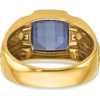 14K Yellow Gold Men's Created Sapphire and Diamond Ring - 3.25 Carats Total Sapphire Weight, 0.007 Carats Total Diamond Weight by IBGoodman