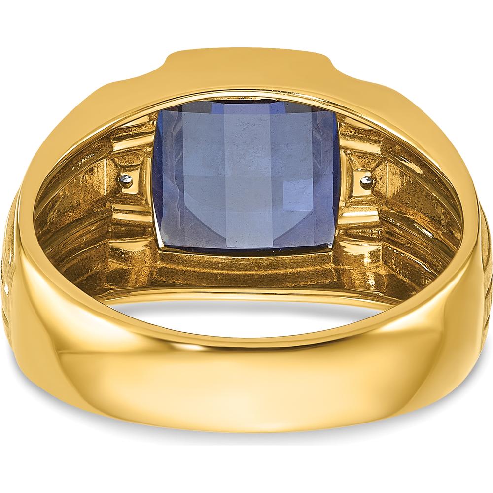 14K Yellow Gold Men's Created Sapphire and Diamond Ring - 3.25 Carats Total Sapphire Weight, 0.007 Carats Total Diamond Weight by IBGoodman