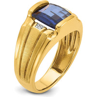14K Yellow Gold Men's Created Sapphire and Diamond Ring - 3.25 Carats Total Sapphire Weight, 0.007 Carats Total Diamond Weight by IBGoodman