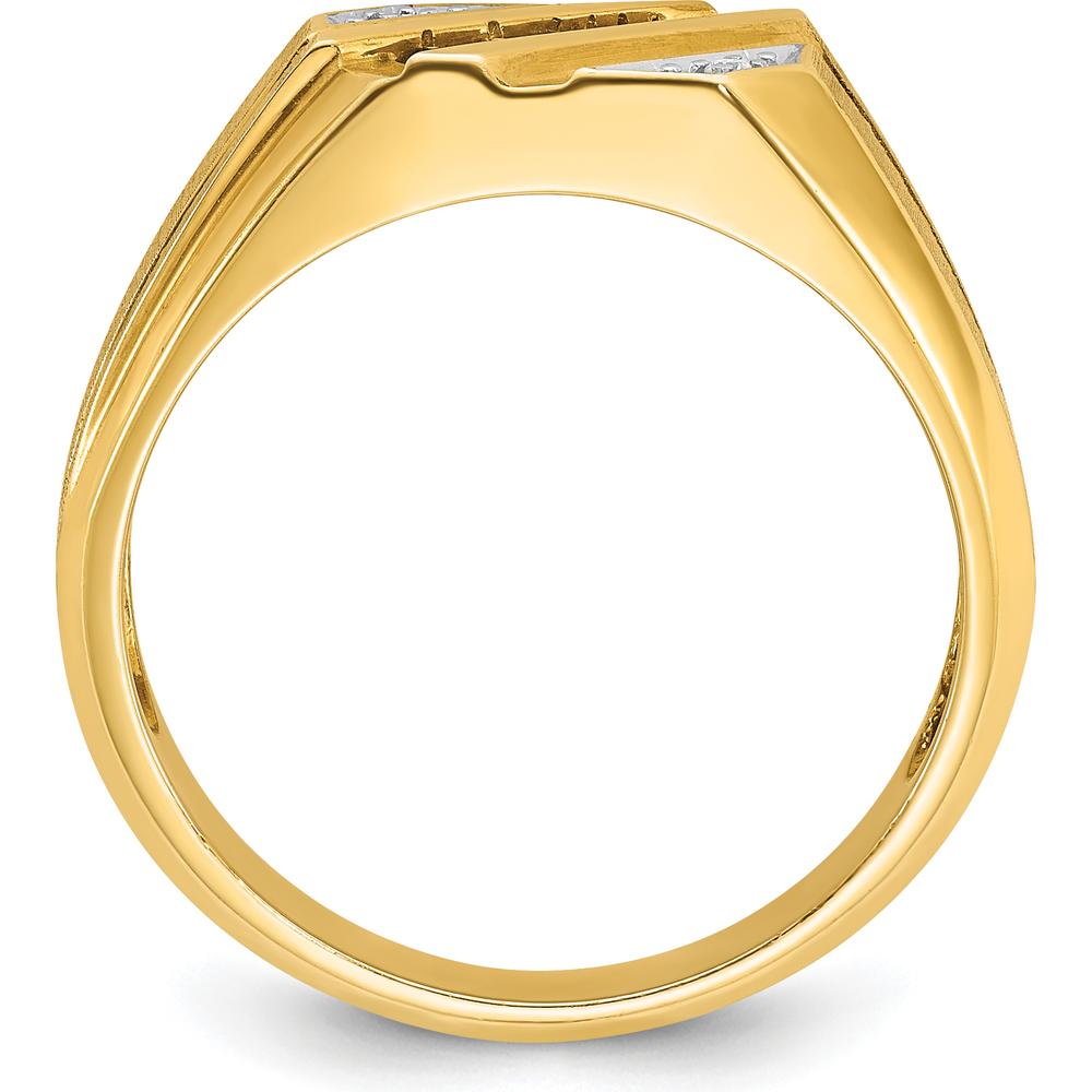 14K Yellow Gold Men's Created Sapphire and Diamond Satin Ring with 4 Princess-Cut Sapphires and 2 Round Diamonds - 0.01 Carats Total Diamond Weight by IBGoodman