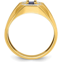 14K Yellow Gold Men's Created Sapphire and Round Diamond Satin Band Ring - 1/20 Carats Total Diamond Weight by IBGoodman