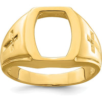 14K Yellow Gold Men's Cross Ring Mounting with Tapered Band Design by IBGoodman