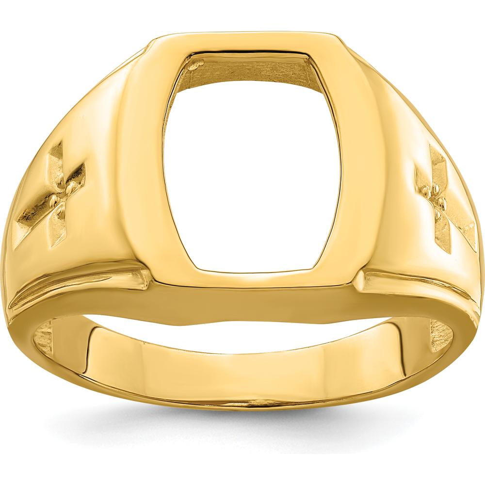 14K Yellow Gold Men's Cross Ring Mounting with Tapered Band Design by IBGoodman