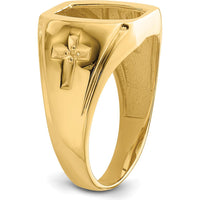 14K Yellow Gold Men's Cross Ring Mounting with Tapered Band Design by IBGoodman