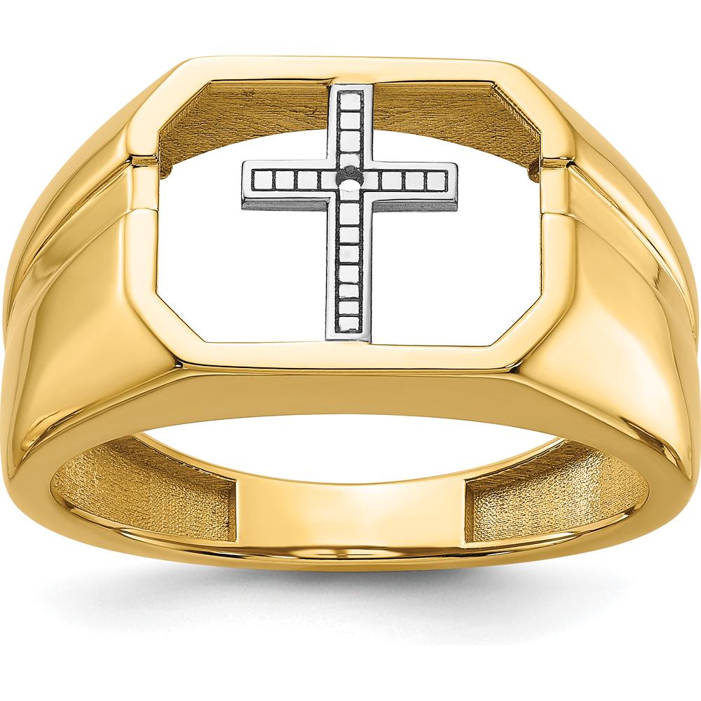 14K Yellow Gold Men's Cross Ring with Polished Tapered Band - 12mm Width by Monteluci Fine Jewelry