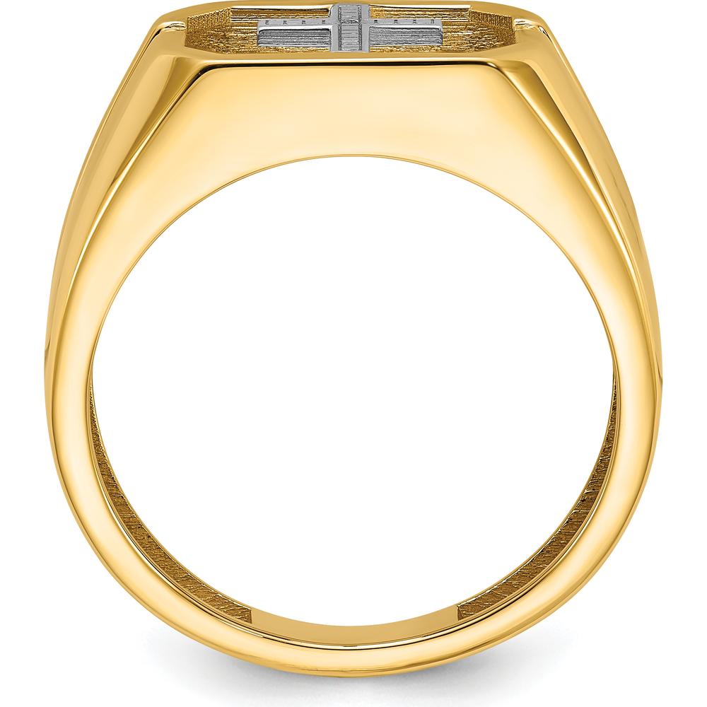 14K Yellow Gold Men's Cross Ring with Polished Tapered Band - 12mm Width by Monteluci Fine Jewelry