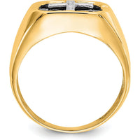 14K Yellow Gold Men's Cross Ring with Round Diamond and Onyx Accent - 0.004 Carat Diamond by Monteluci Fine Jewelry