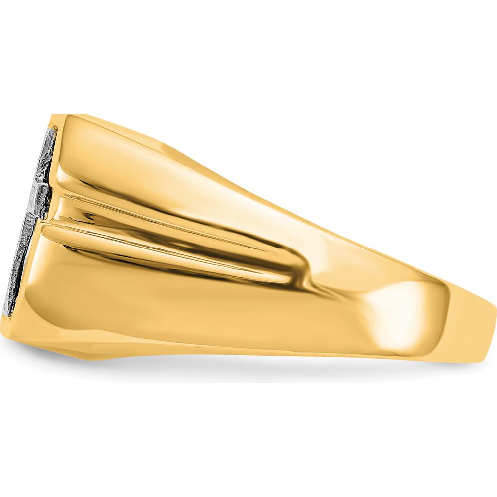 14K Yellow Gold Men's Cross Ring with Round Diamond and Onyx Accent - 0.004 Carat Diamond by Monteluci Fine Jewelry