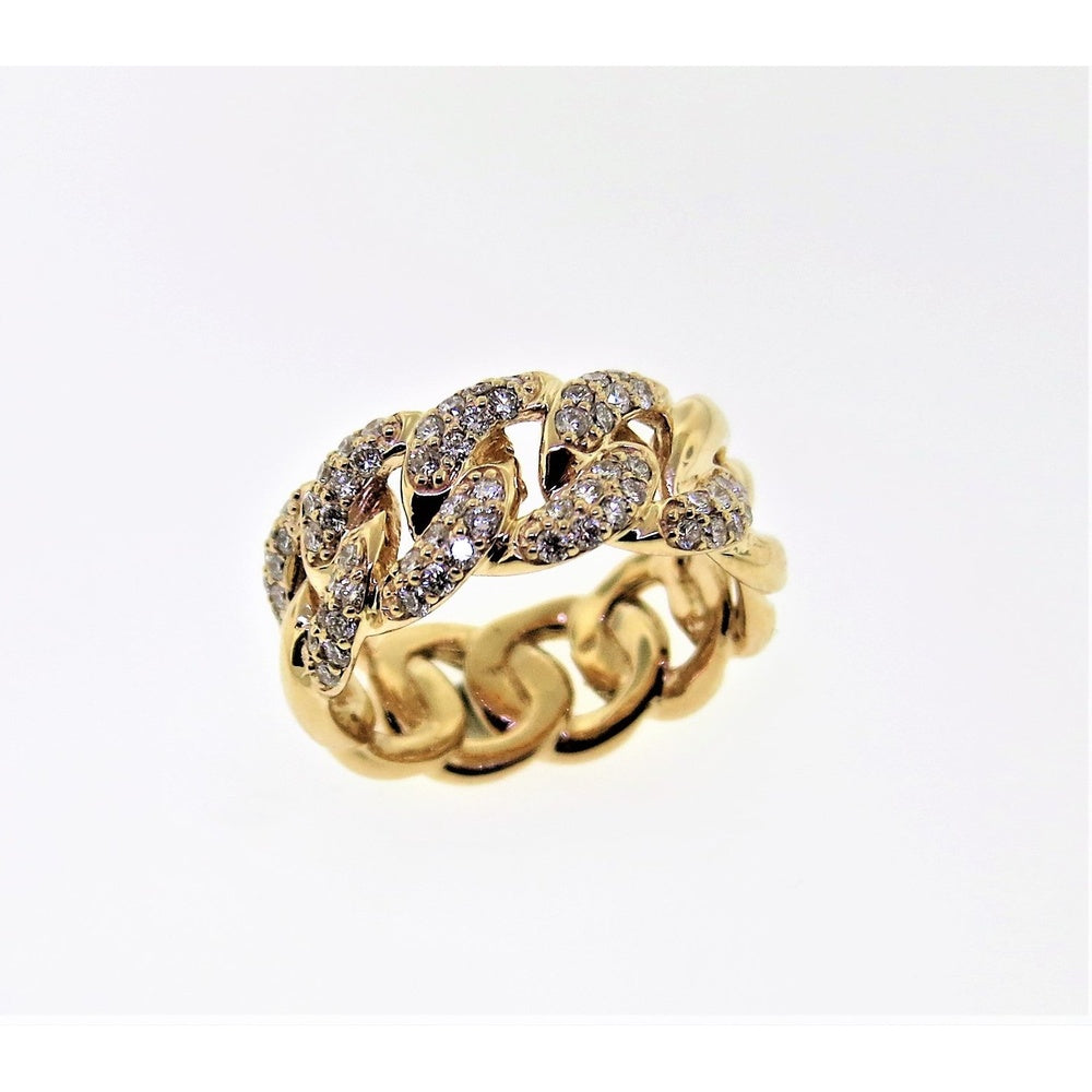 14K Yellow Gold Men's Curb Link Ring with Prong Set Round Diamonds - 1.00 Carat Total Diamond Weight by Auriventus