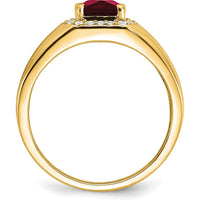 14K Yellow Gold Men's Cushion Created Ruby and Diamond Ring - 2.235 Carat Ruby, 0.20 Carat Total Diamond Weight by 0