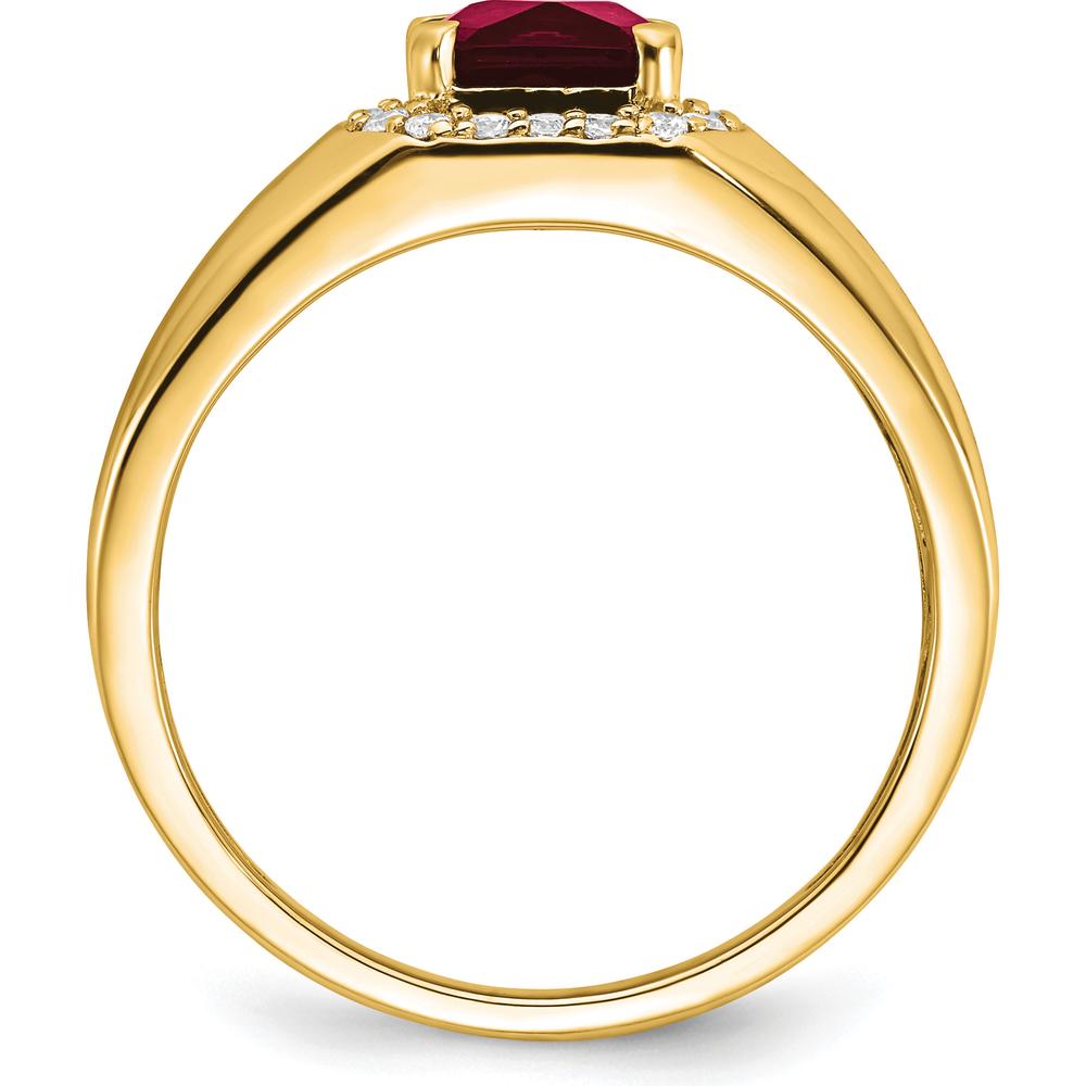 14K Yellow Gold Men's Cushion Created Ruby and Diamond Ring - 2.235 Carat Ruby, 0.20 Carat Total Diamond Weight by 0