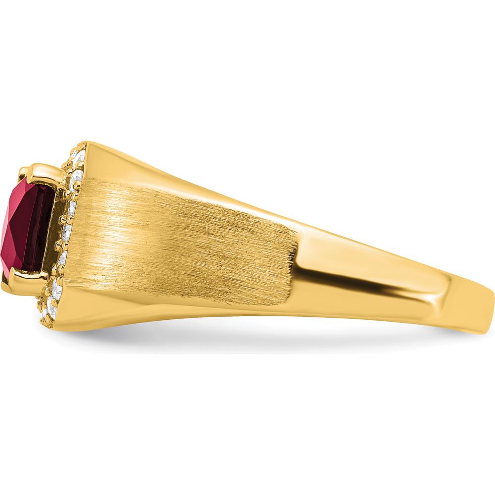 14K Yellow Gold Men's Cushion Created Ruby and Diamond Ring - 2.235 Carat Ruby, 0.20 Carat Total Diamond Weight by 0
