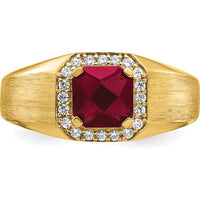 14K Yellow Gold Men's Cushion Created Ruby and Diamond Ring - 2.235 Carat Ruby, 0.20 Carat Total Diamond Weight by 0