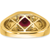 14K Yellow Gold Men's Cushion Created Ruby and Diamond Ring - 2.235 Carat Ruby, 0.20 Carat Total Diamond Weight by 0