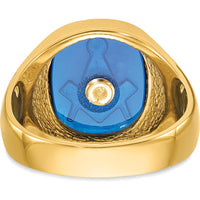 14K Yellow Gold Men's Cushion-Cut Blue Spinel Masonic Ring with Black Enamel Detailing by Monteluci Fine Jewelry