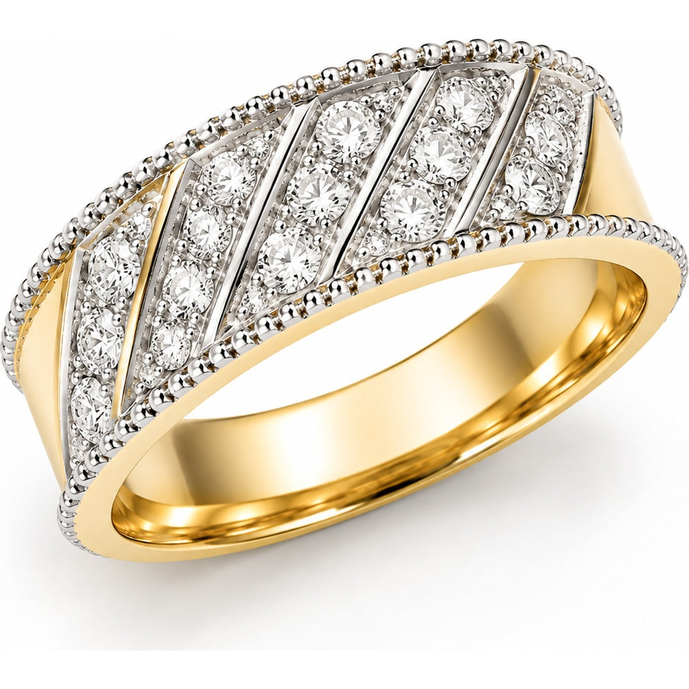 14K Yellow Gold Men's Diagonal Diamond Statement Band with Round Diamonds - 0.64 Carat Total Diamond Weight by Auriventus