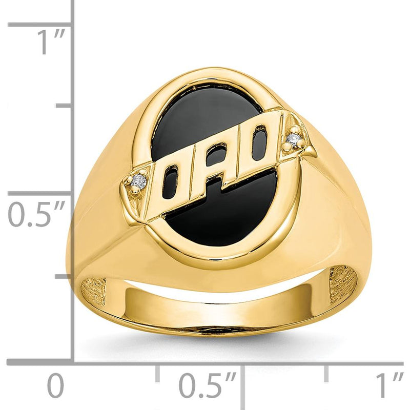 14K Yellow Gold Men's Diamond and Black Onyx DAD Ring with Two Round Diamonds - 0.004 Carat Total Diamond Weight by IBGoodman
