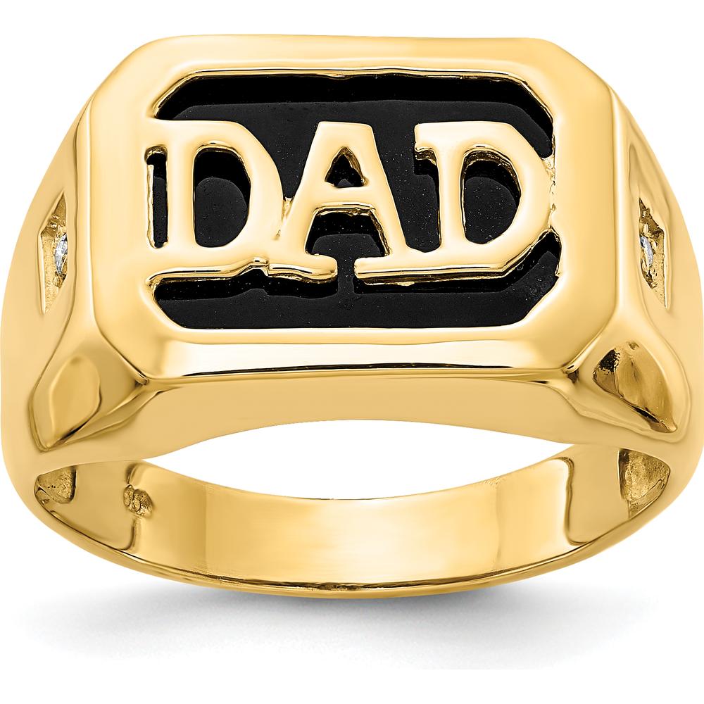 14K Yellow Gold Men's Diamond and Onyx Dad Ring with Round Diamond Accents - 0.01 Carat Total Diamond Weight by Monteluci Fine Jewelry