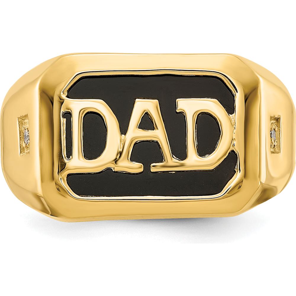 14K Yellow Gold Men's Diamond and Onyx Dad Ring with Round Diamond Accents - 0.01 Carat Total Diamond Weight by Monteluci Fine Jewelry