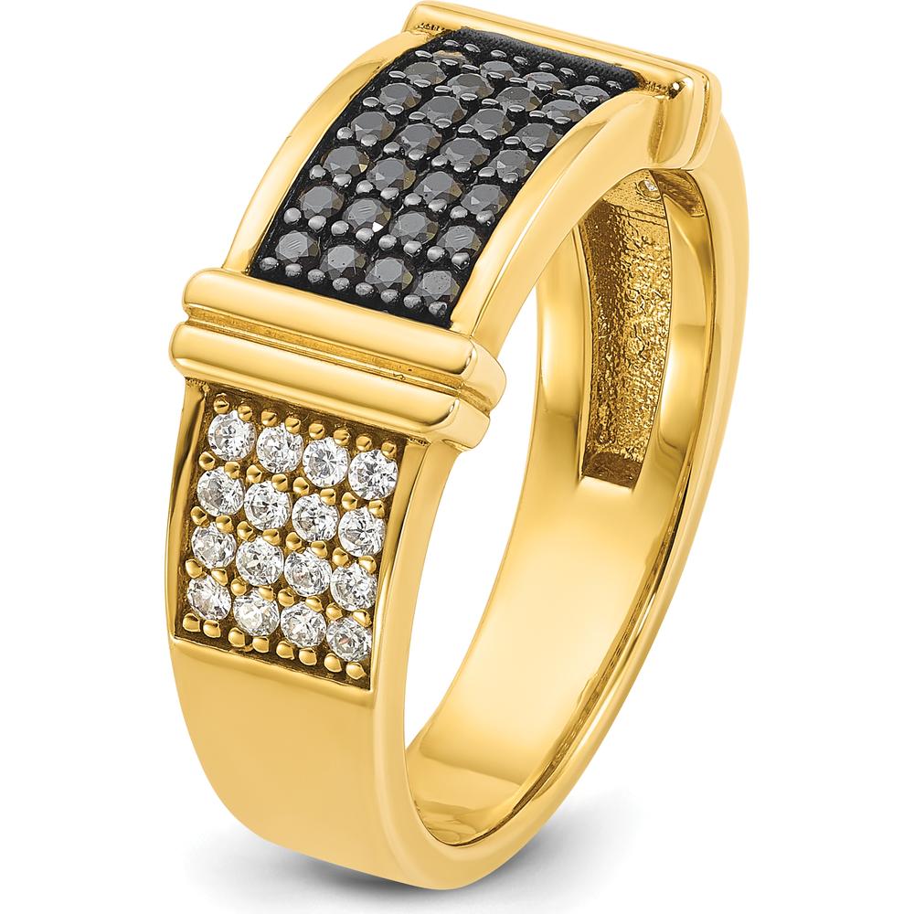 14K Yellow Gold Men's Diamond Band Ring with 5/8 Carat Black and White Diamonds by IBGoodman