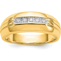 14K Yellow Gold Men's Diamond Band Ring with 5 Round Diamonds - 0.10 Carat Total Diamond Weight by 0