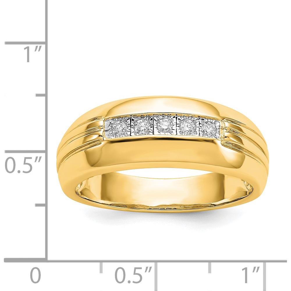 14K Yellow Gold Men's Diamond Band Ring with 5 Round Diamonds - 0.10 Carat Total Diamond Weight by 0
