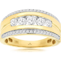 14K Yellow Gold Men's Diamond Band Ring with Round Diamonds - 1.00 Carat Total Diamond Weight - Royal Jewelry