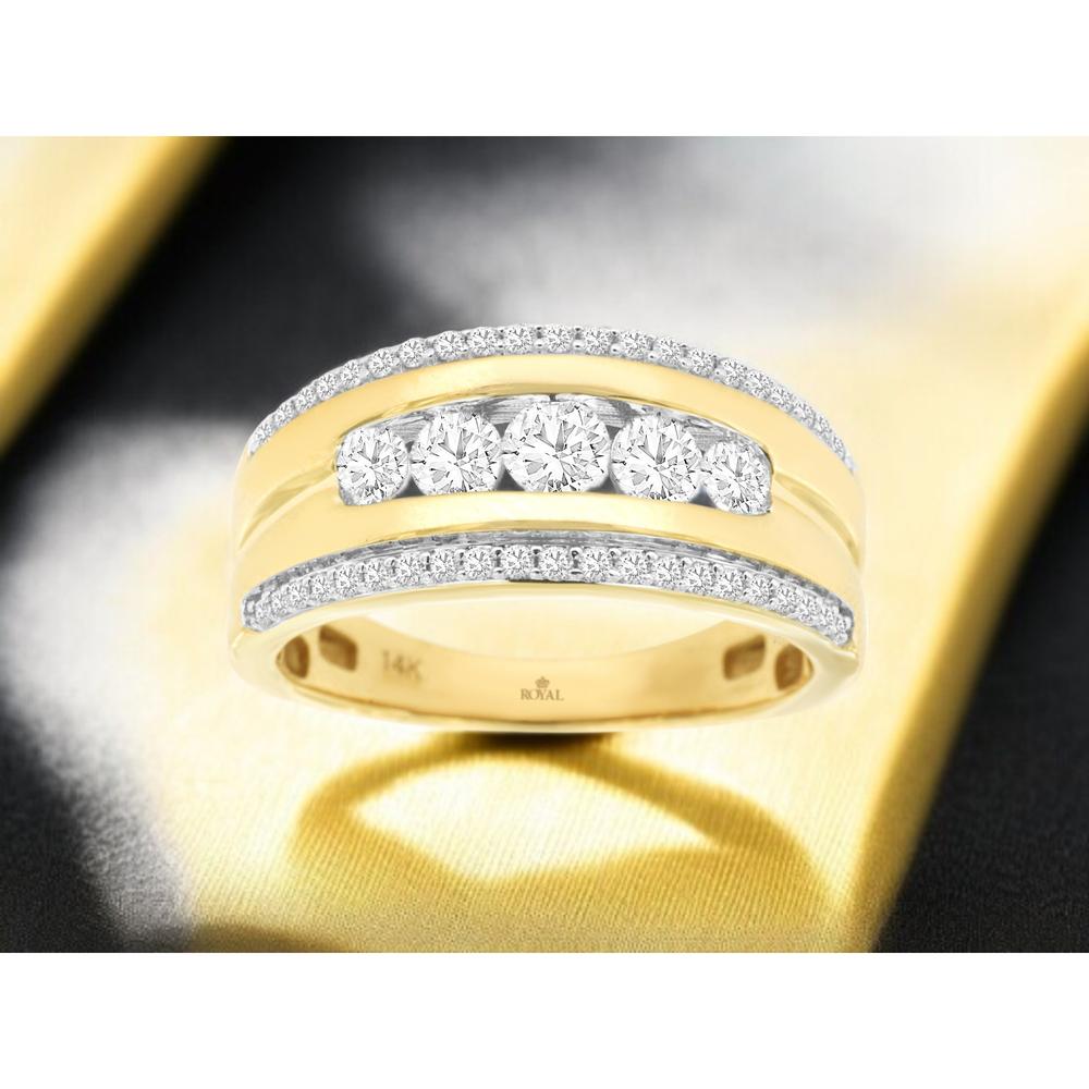 14K Yellow Gold Men's Diamond Band Ring with Round Diamonds - 1.00 Carat Total Diamond Weight - Royal Jewelry