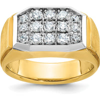 14K Yellow Gold Men's Diamond Cluster Ring with 1 Carat AA Quality Round Diamonds and Satin Finish by IBGoodman