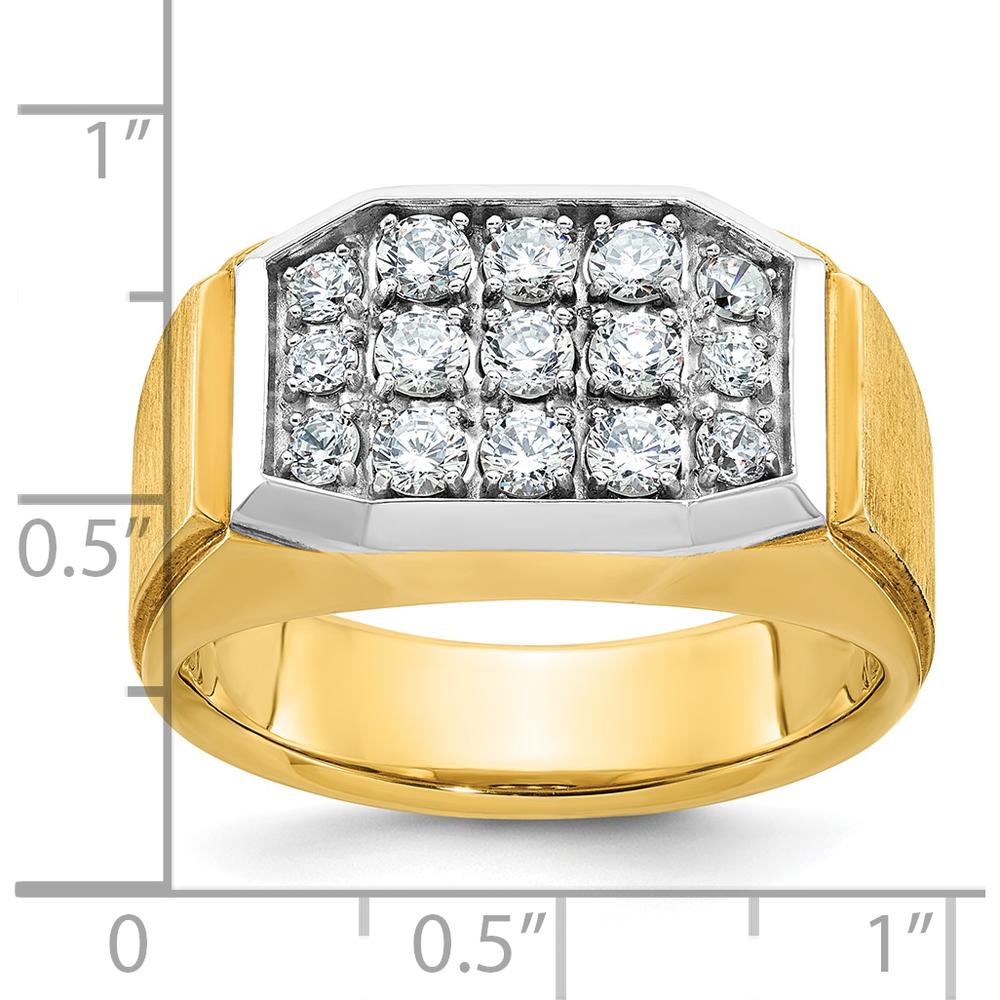 14K Yellow Gold Men's Diamond Cluster Ring with 1 Carat AA Quality Round Diamonds and Satin Finish by IBGoodman