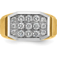 14K Yellow Gold Men's Diamond Cluster Ring with 1 Carat AA Quality Round Diamonds and Satin Finish by IBGoodman
