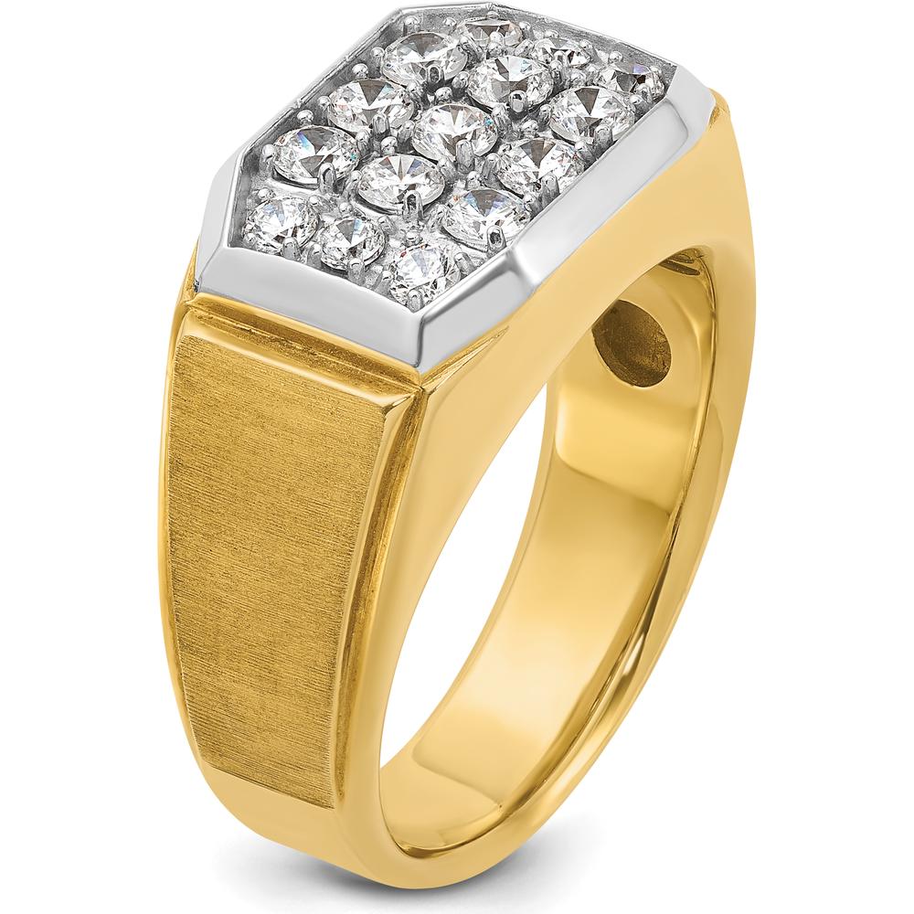 14K Yellow Gold Men's Diamond Cluster Ring with 1 Carat AA Quality Round Diamonds and Satin Finish by IBGoodman
