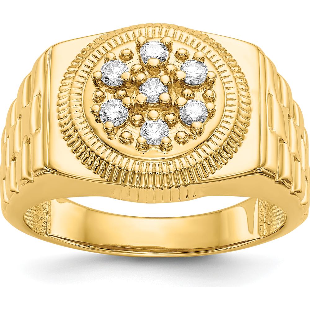 14K Yellow Gold Men's Diamond Cluster Ring with 7 Round Diamonds - 0.00 Carat Total Diamond Weight by IBGoodman