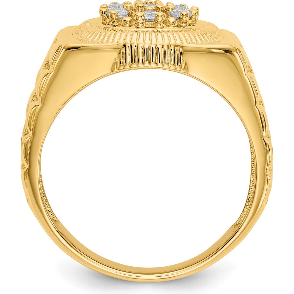 14K Yellow Gold Men's Diamond Cluster Ring with 7 Round Diamonds - 0.00 Carat Total Diamond Weight by IBGoodman
